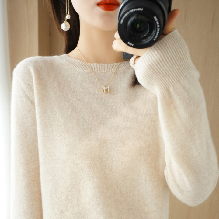 Women's Soft Fine Knit Crew Neck Sweater with Extra Wide Cuffs and Boxy Silhouette Mune Fashion