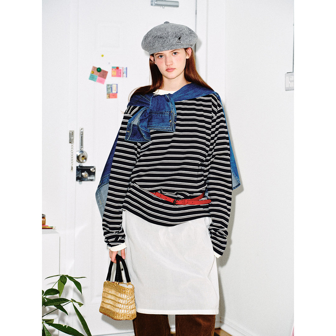 Unisex Striped Long Sleeve Shirt in Breton Style with Contrasting Ribbed Collar and Relaxed Fit Mune Fashion