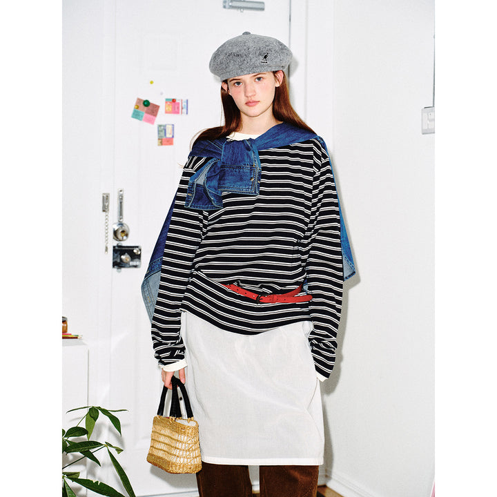 Unisex Striped Long Sleeve Shirt in Breton Style with Contrasting Ribbed Collar and Relaxed Fit Mune Fashion
