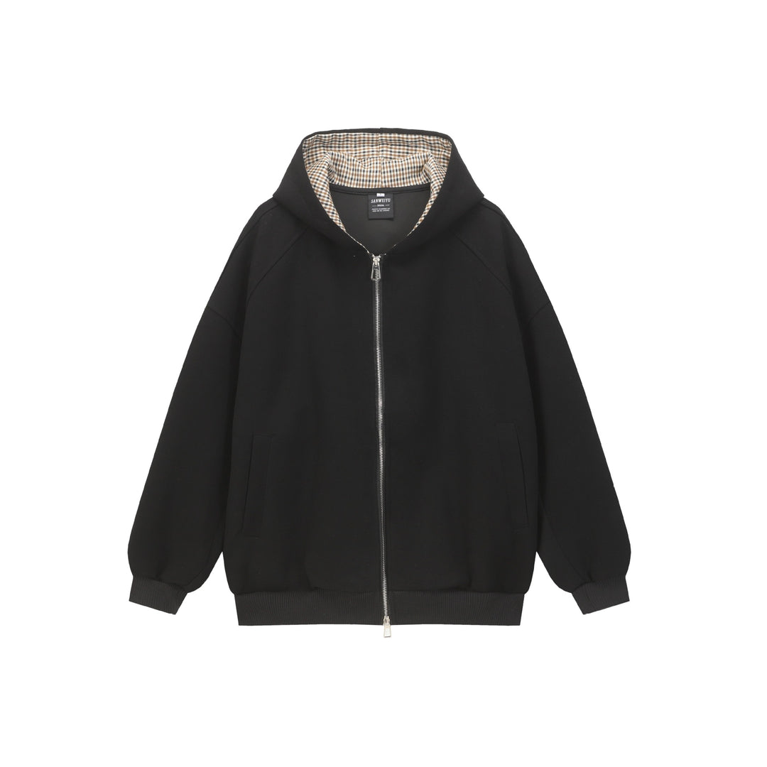 Unisex Oversize Hoodie with two-way zipper and checked lined hood Mune Fashion