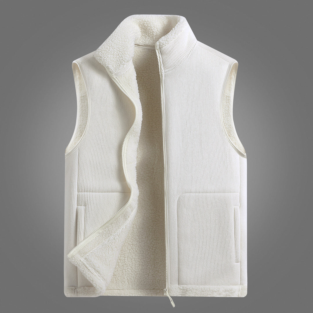 Unisex Sleeveless Fleece Vest with Teddy Lining Ribbed Structure and Stand-Up Collar Mune Fashion