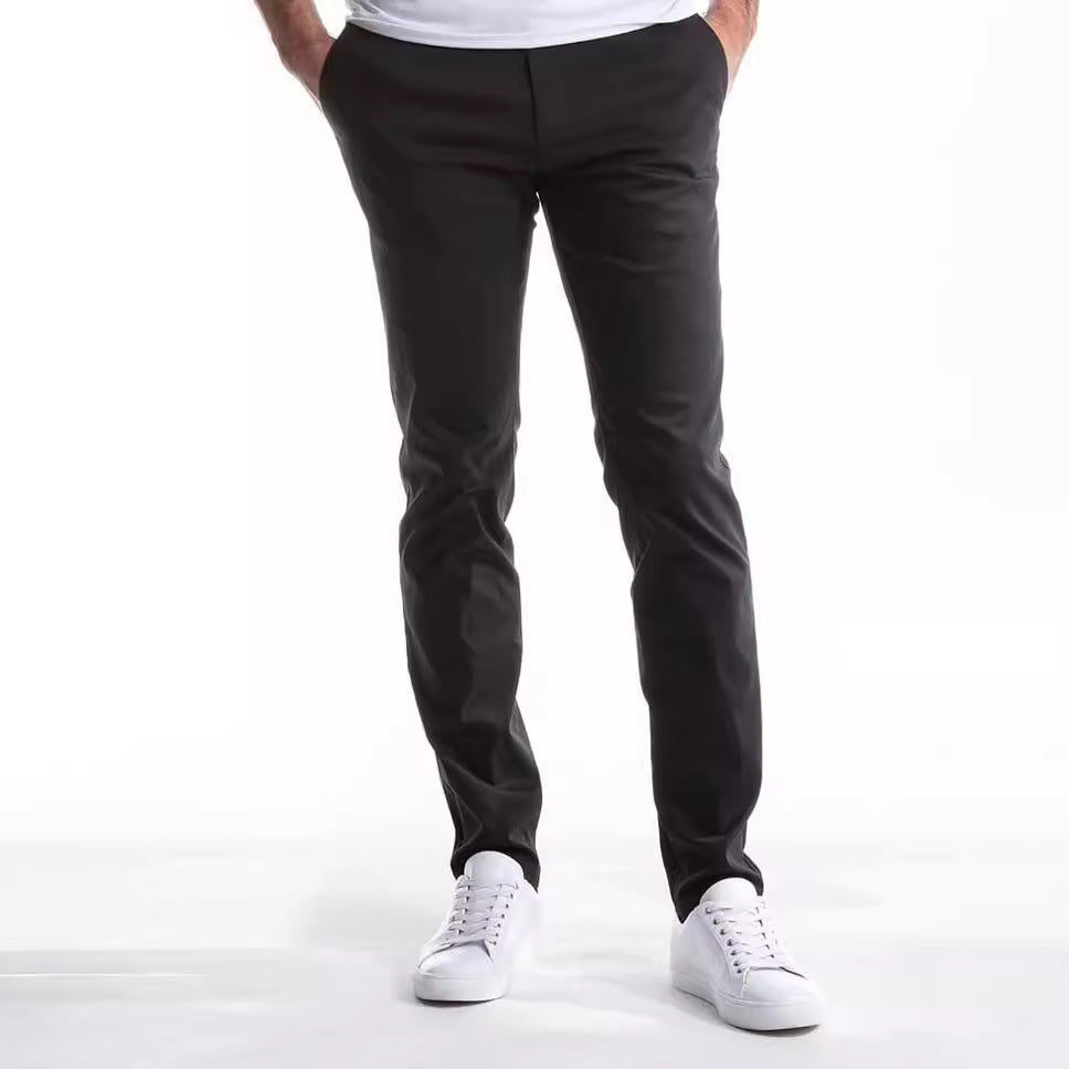 Men's Slim Fit Stretch Chino Pants with Tapered Leg and Elastic Hem Mune Fashion