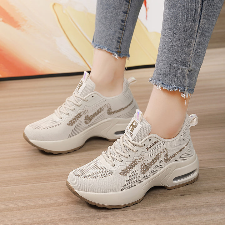 Women's fashionable knit fitness sneakers with ergonomic rocker sole and integrated cushioning chamber Mune Fashion