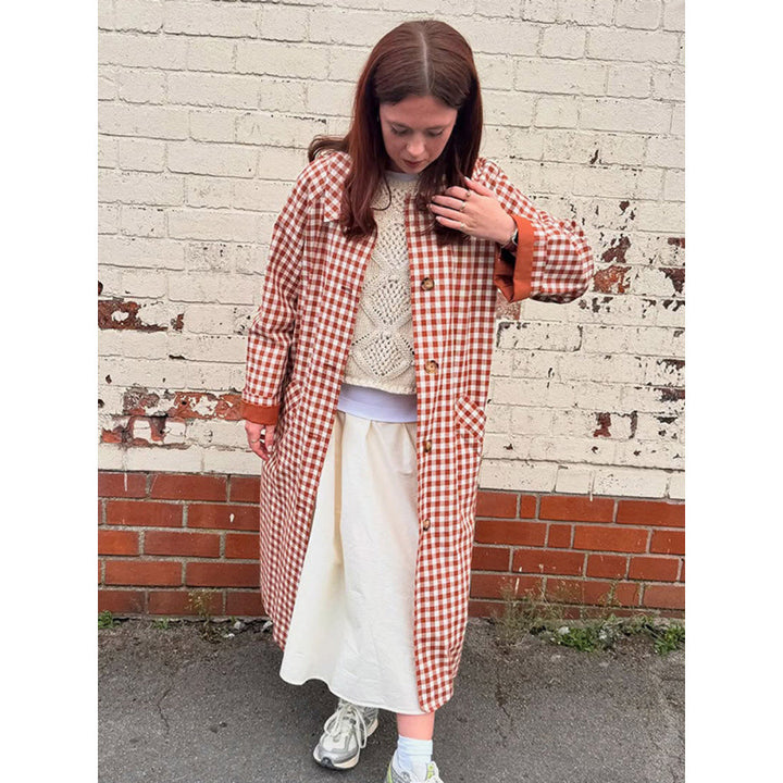 Women's mid-length checked coat in oversized cut with patch pockets Mune Fashion