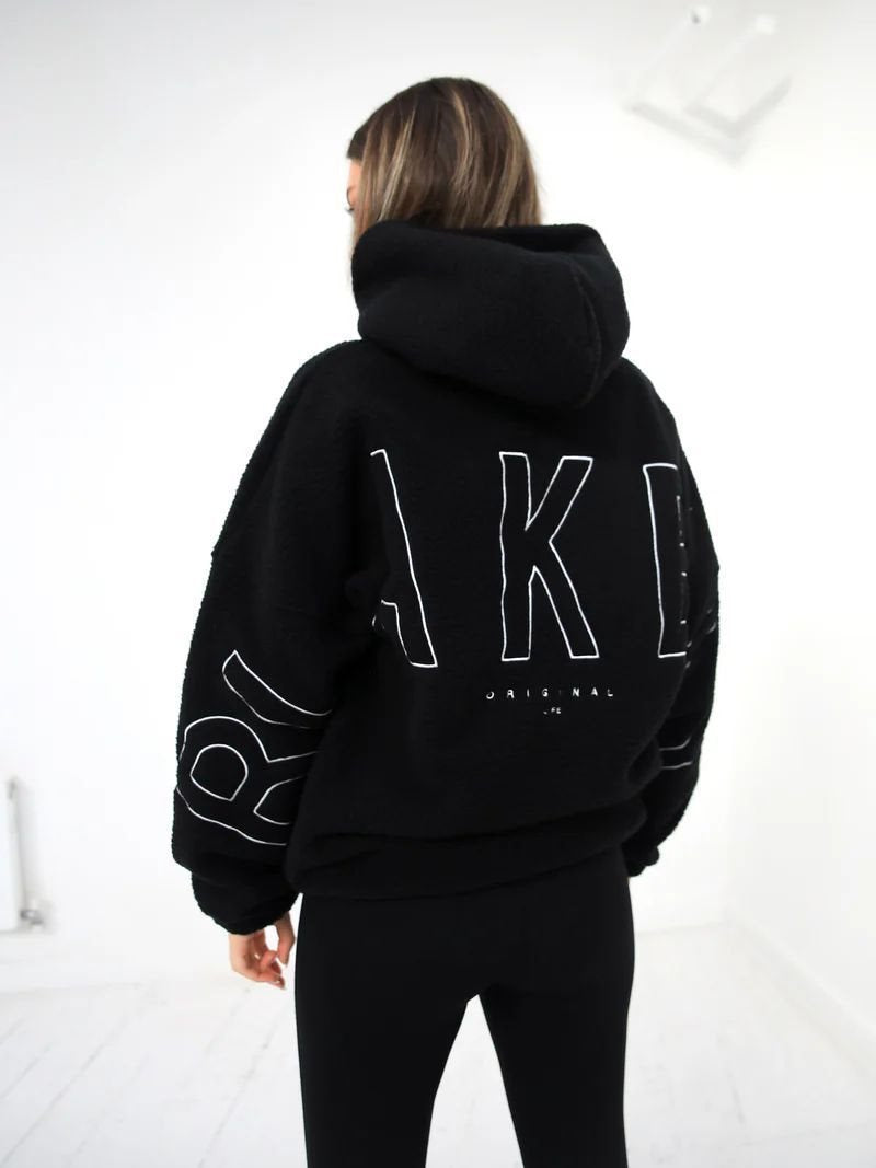 Women Oversize Teddy-Fleece-Hoodie with Logo Embroidery Mune Fashion