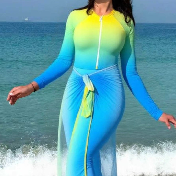 Women’s sporty long-sleeve swimsuit with zipper and wrap look Mune Fashion