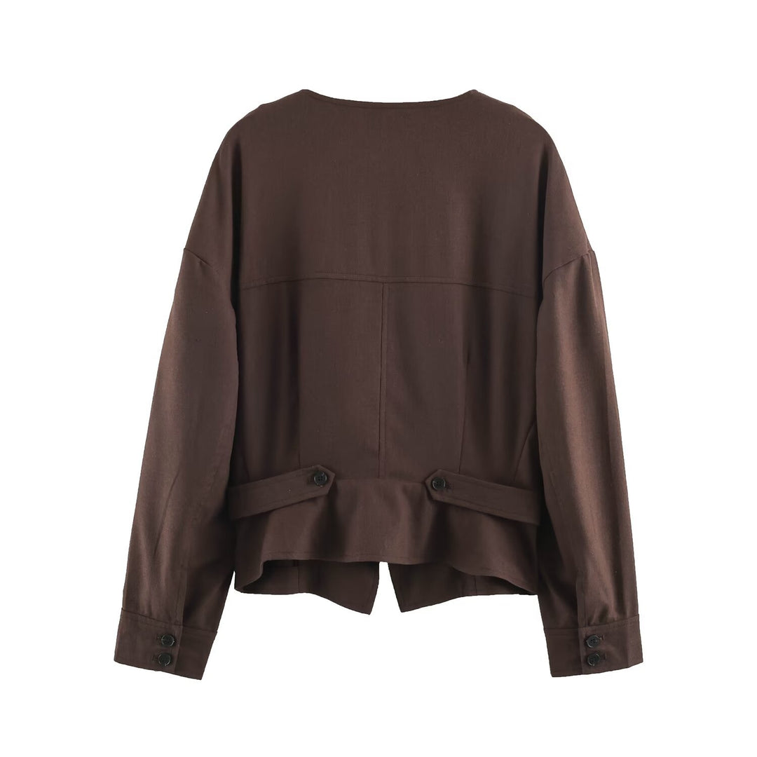 Women Asymmetric Wrap Jacket with Decorative Button Placket and Dropped Shoulders Mune Fashion