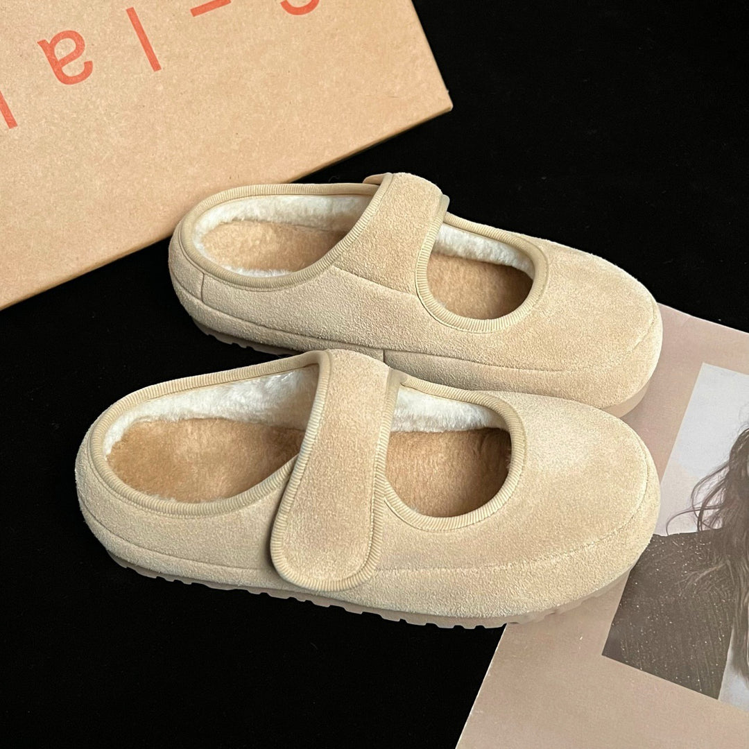 Women's Cozy Velour Mary Jane Slippers with Teddy Lining and Velcro Mune Fashion