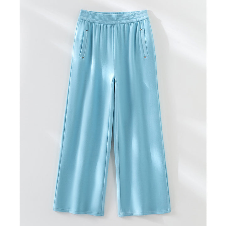 Women Wide Satin Lounge Pants with Elastic Waistband and Side Pockets Mune Fashion