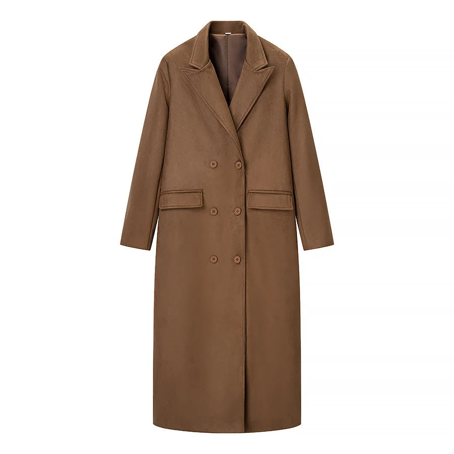Women's tailored double-breasted coat in velour look with shawl collar and patch pockets Mune Fashion