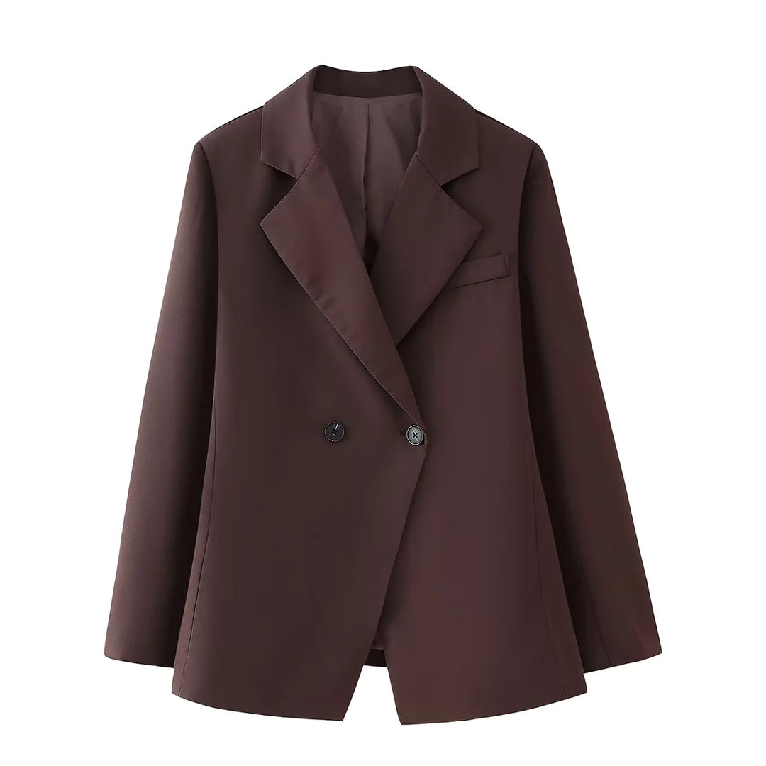 Women's oversized long blazer with boxy cut, lapel collar, and hidden chest pocket Mune Fashion
