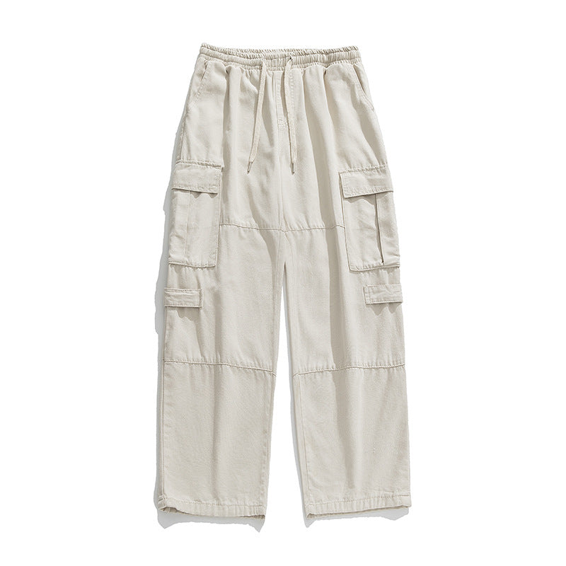 Unisex Wide Cargo Leisure Pants with Elastic Waistband, Drawstring and Multiple Flap Pockets Mune Fashion