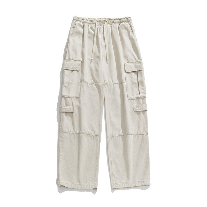 Unisex Wide Cargo Leisure Pants with Elastic Waistband, Drawstring and Multiple Flap Pockets Mune Fashion