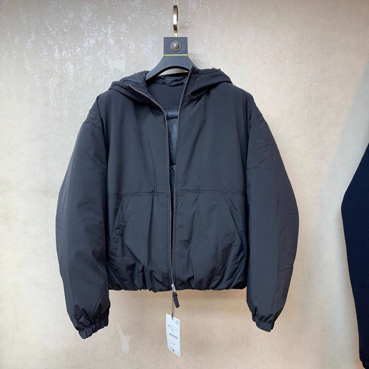 Men's Boxy Short Jacket with Hood, Elastic Hem and Concealed Zipper Mune Fashion