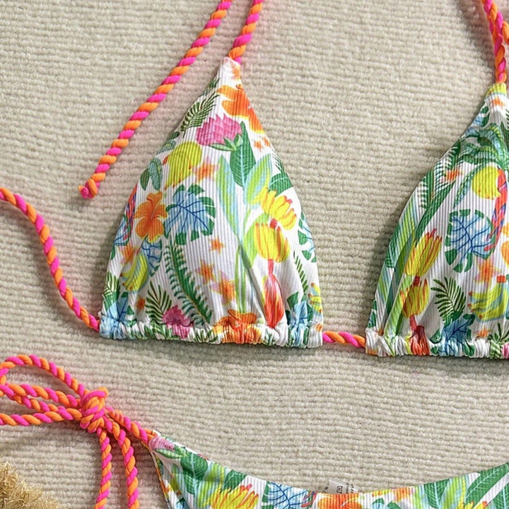 Women's triangle bikini with colorful floral pattern and trendy ties Mune Fashion