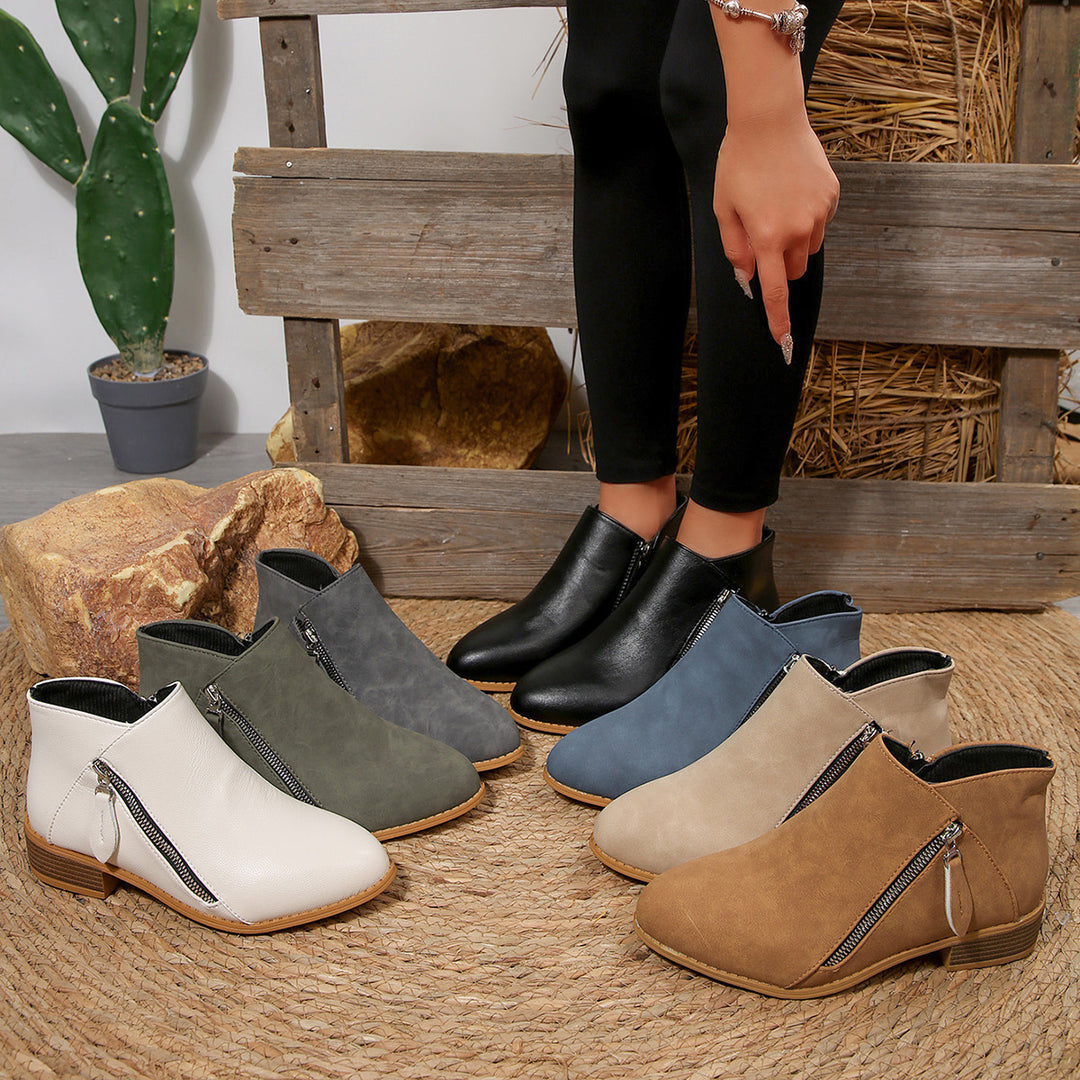 Women's ankle-high ankle boots with side zipper, soft comfort insole, and stacked block heel Mune Fashion