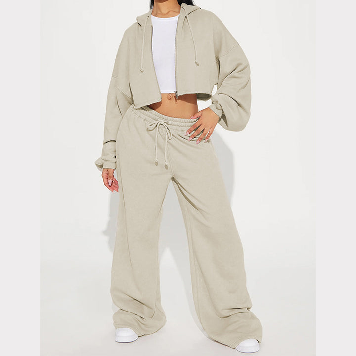 Women's Hooded Crop Top and Loose Jogging Pants Lounge Set made of Soft Fleece Mune Fashion