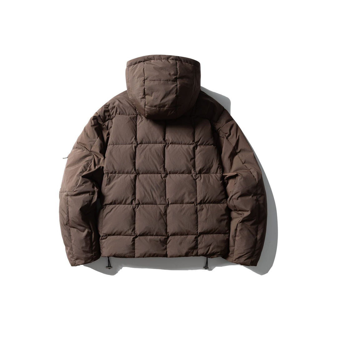 Men's Padded Hooded Anorak with Check Quilting, High Collar and Utility Arm Pocket Mune Fashion