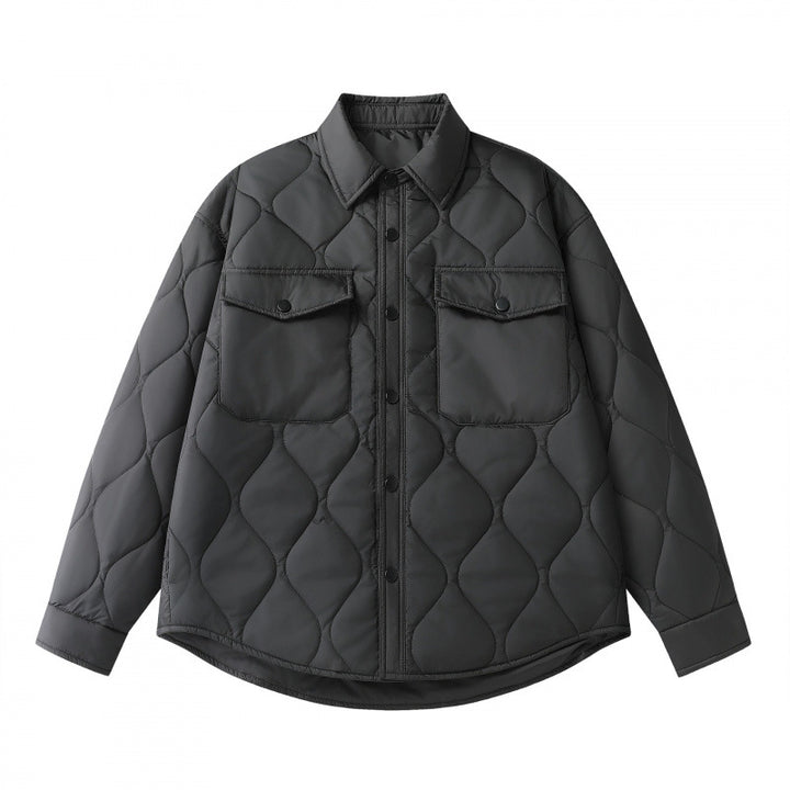 Unisex Padded Quilted Shirt Jacket with Flap Pockets and Curved Hem Mune Fashion