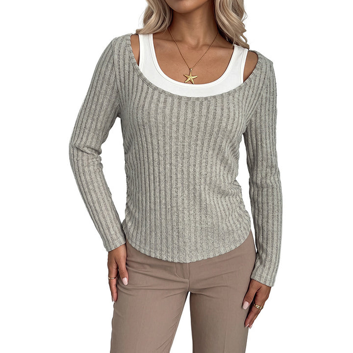 Women Comfortable Ribbed Sweater with V-Neck Mune Fashion