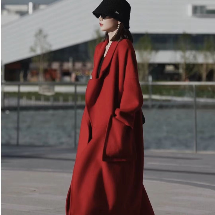 Women's Oversized Wool Blend Coat with Open Cut and Deep Inset Pockets Mune Fashion