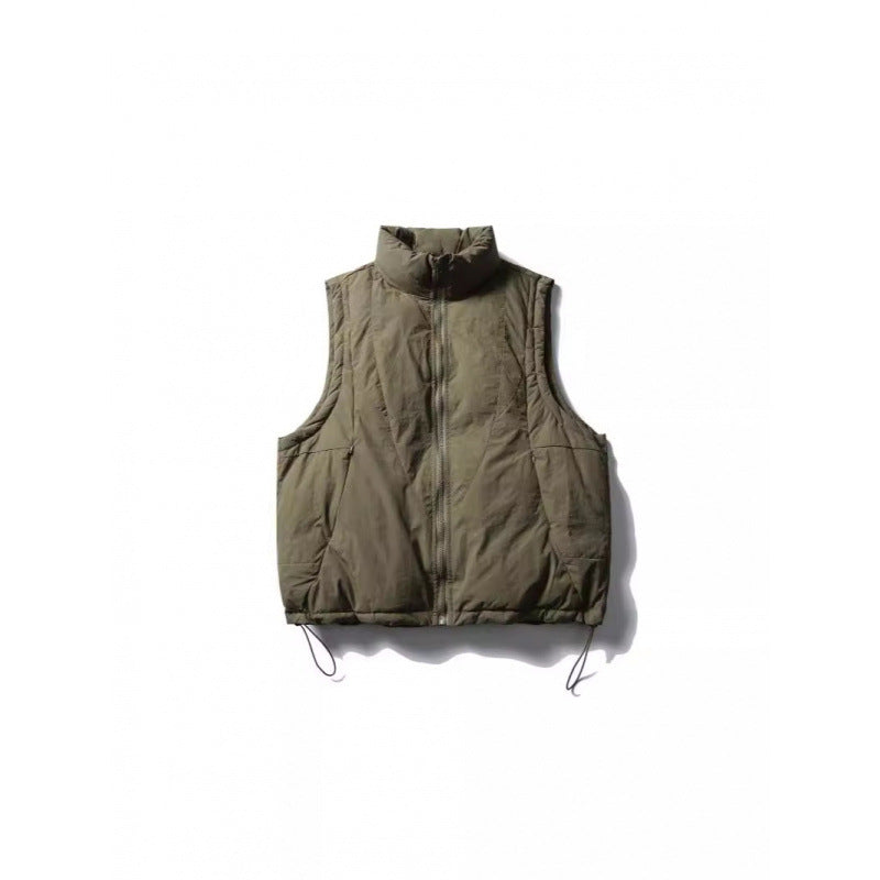 Ladies Lightly Padded Sleeveless Stand Collar Vest with Drawstring Hem Mune Fashion