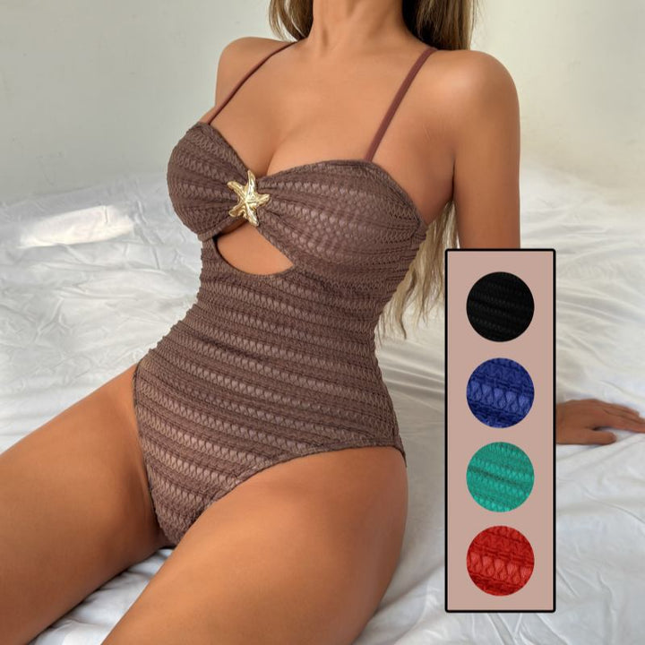 Women's One-Piece Swimsuit with Fashionable Cut-Out and Playful Star Detail Mune Fashion