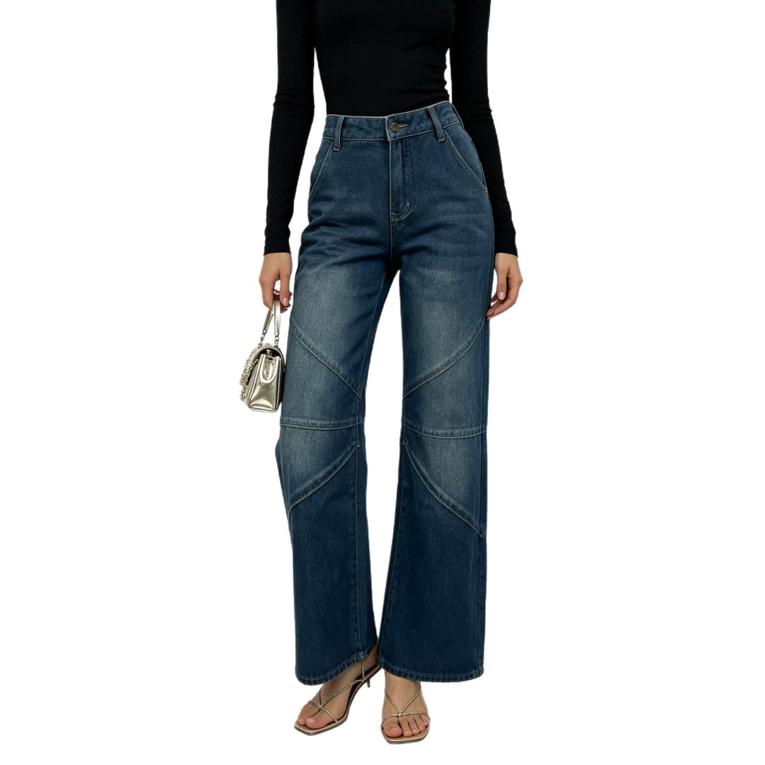 Women's wide jeans with high waist, curved decorative seams and wide leg Mune Fashion