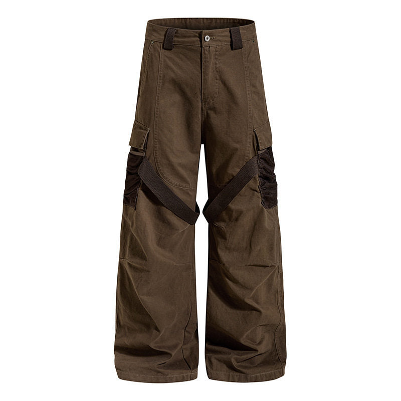 Women's Wide Cargo Palazzo Pants with Utility Pockets and Mesh Insets Mune Fashion