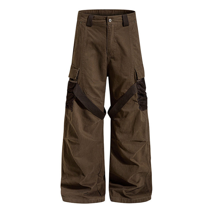 Women's Wide Cargo Palazzo Pants with Utility Pockets and Mesh Insets Mune Fashion