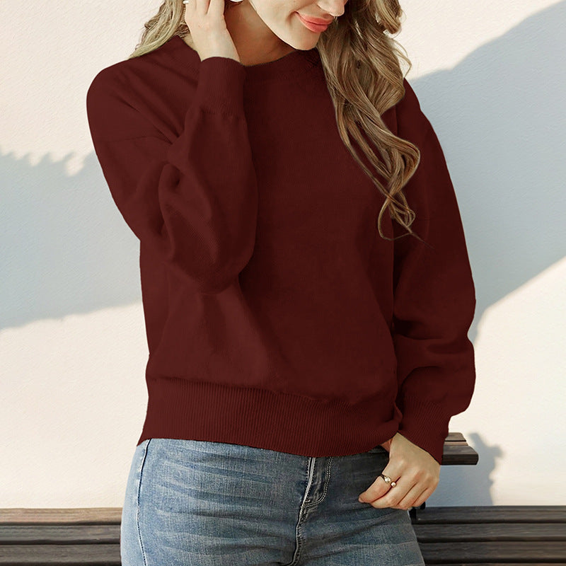 Women's Loose Round Neck Sweater with Dropped Shoulder and Ribbed Cuff Mune Fashion
