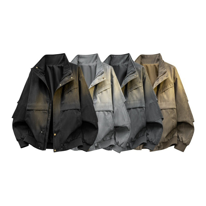Men's urban canvas utility jacket with high collar, large flap pockets, and elastic hem Mune Fashion