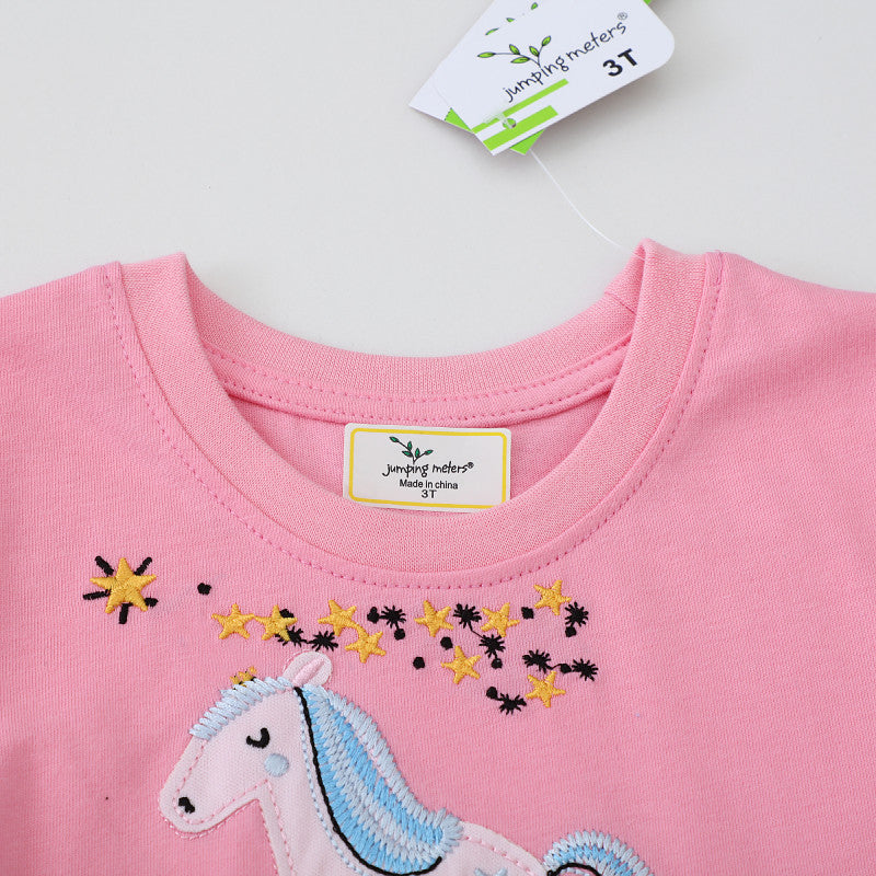Girl Short Sleeve Dress with Charming Unicorn Design Mune Fashion