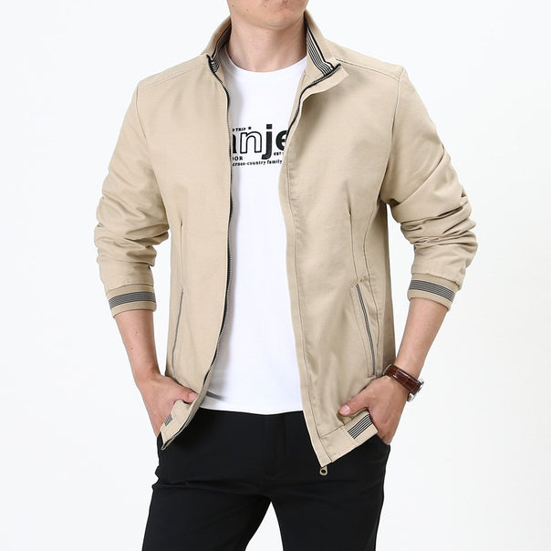 Men's tailored Harrington jacket made of cotton twill with concealed zipper and striped cuffs Mune Fashion