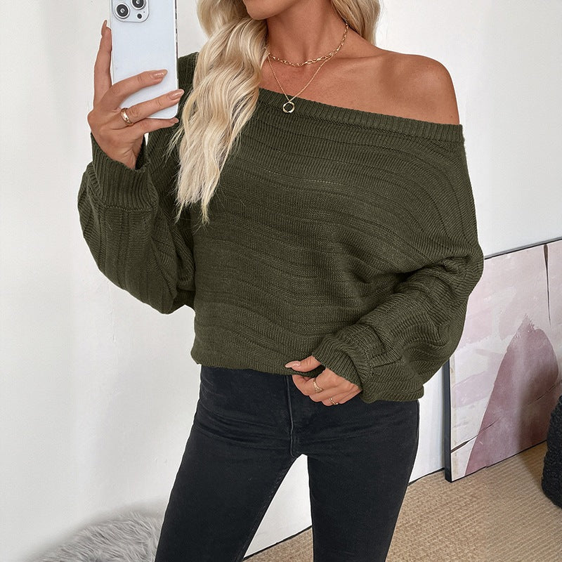 Women's Off-Shoulder Chunky Knit Sweater with Balloon Sleeves Mune Fashion