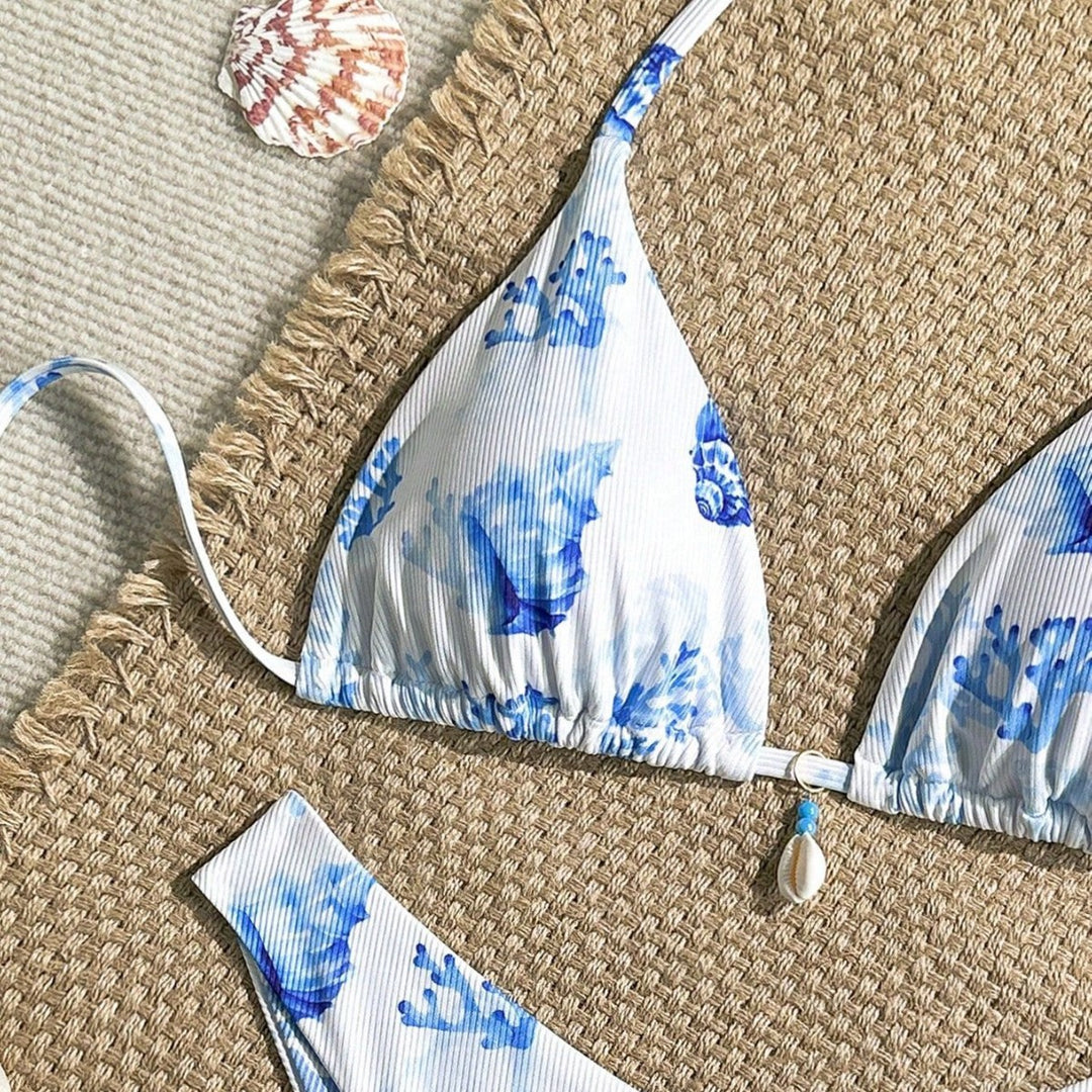 Women's Triangle Bikini with Maritime Shell Decoration Mune Fashion