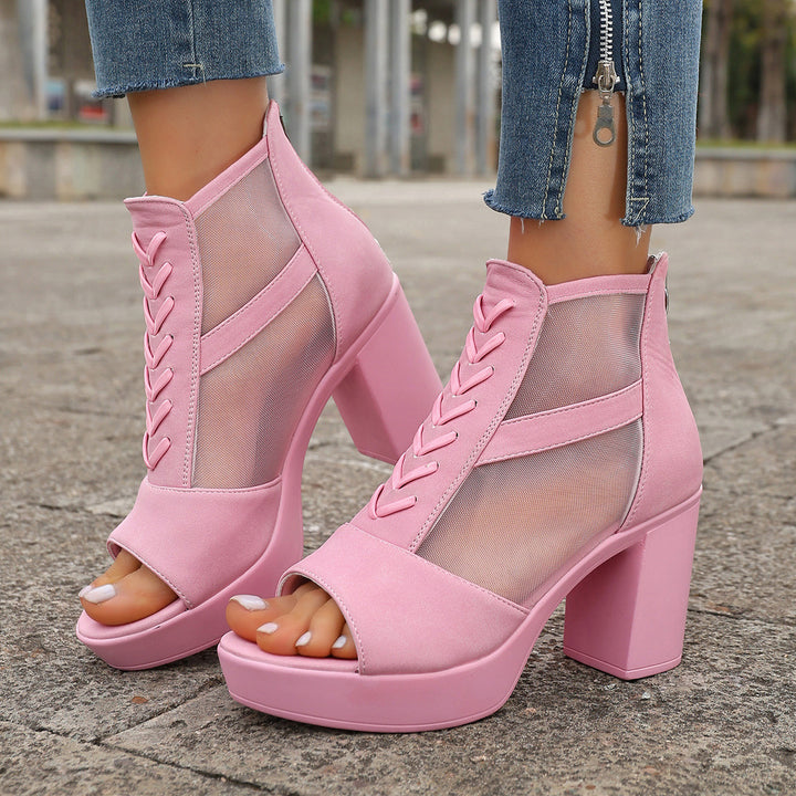 Ladies' platform sandals with mesh inserts and chunky block heel Mune Fashion