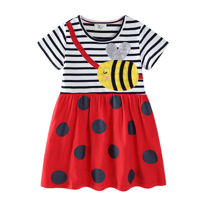 Girls casual cotton dress with bee motif Mune Fashion