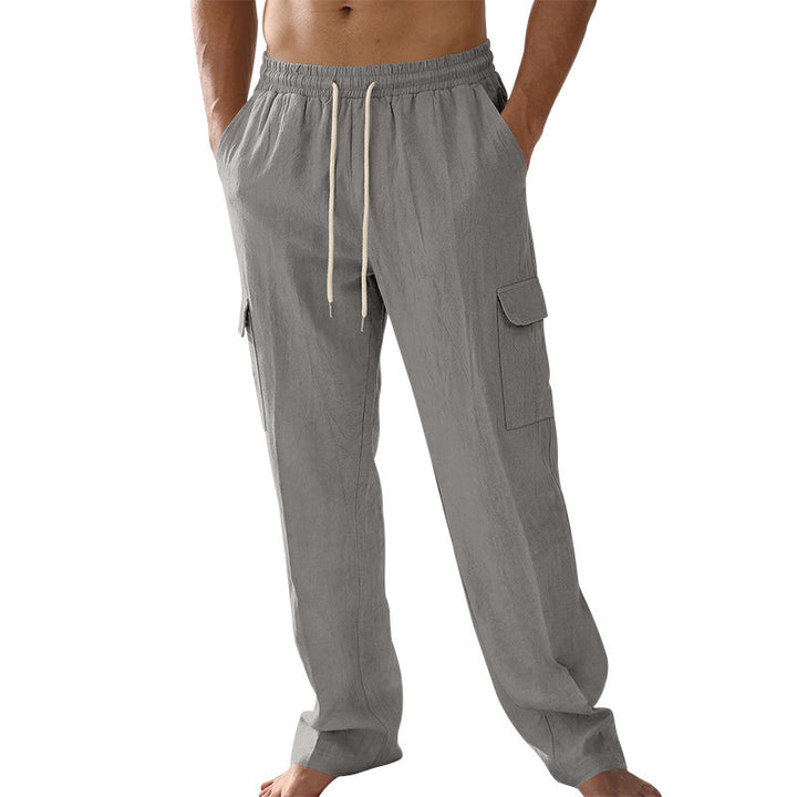 Men's cargo beach pants made of linen blend with elastic waistband and drawstring Mune Fashion