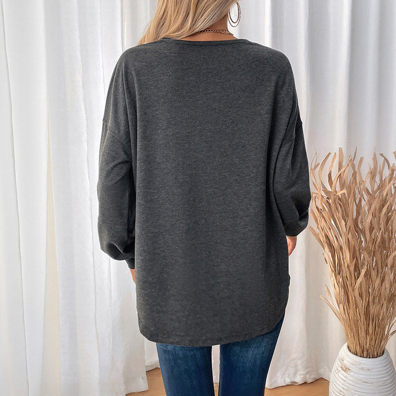 Women's Casual Long Sleeve Jersey Shirt with Central Decorative Seam, Round Neck & Rounded Hem Mune Fashion