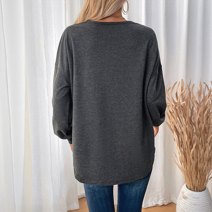 Women's Casual Long Sleeve Jersey Shirt with Central Decorative Seam, Round Neck & Rounded Hem Mune Fashion