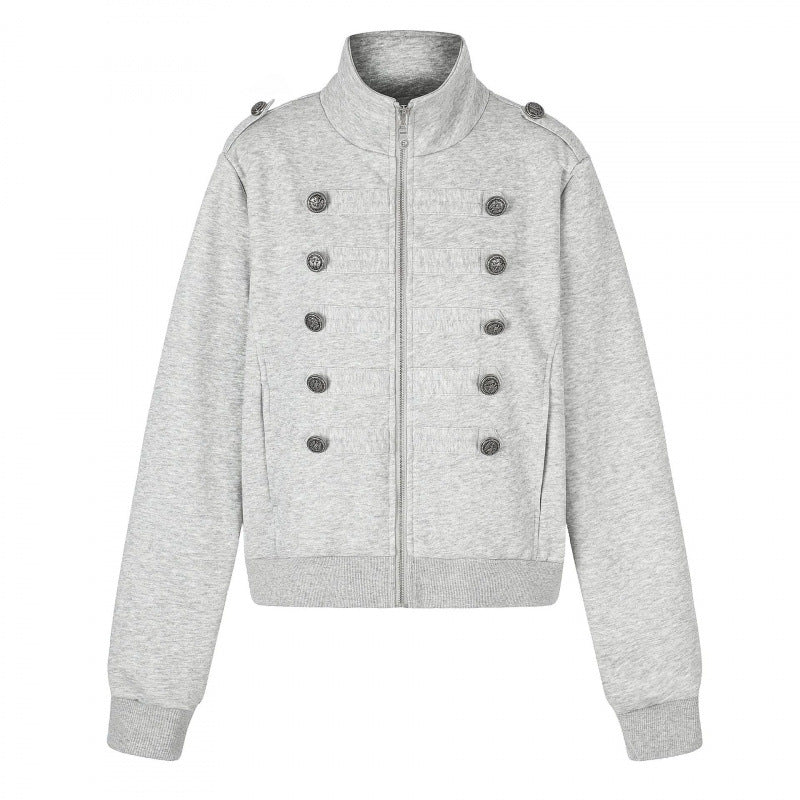 Unisex Sweat Jacket in Military Look with Double Button Placket Mune Fashion