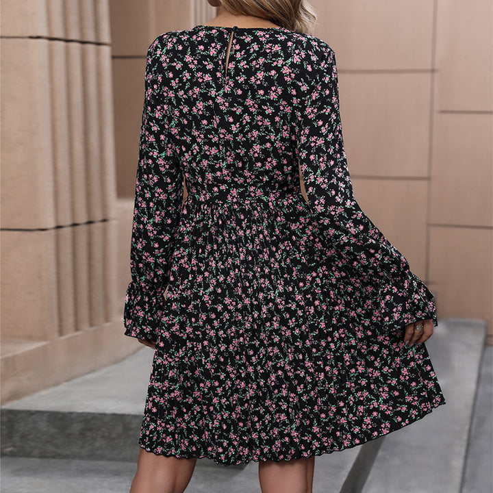 Ladies Playful Flower Maxi Dress with Long Sleeves Mune Fashion