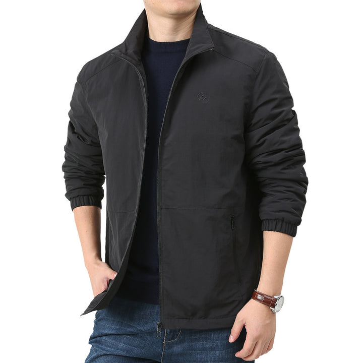 Men's Lightweight Windbreaker with Stand Collar, Two Zipper Pockets and Elastic Cuffs Mune Fashion