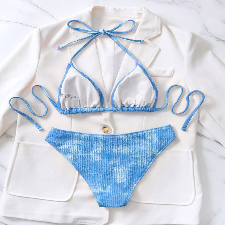 Women's triangle bikini with deep leg cut and striped textures Mune Fashion