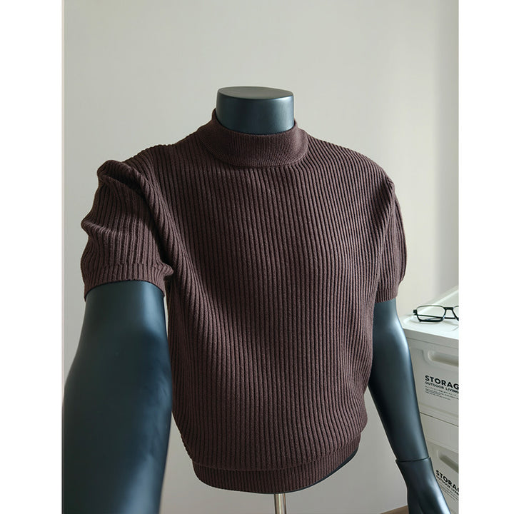 Men's short-sleeved ribbed knit shirt with stand-up collar and slim fit Mune Fashion
