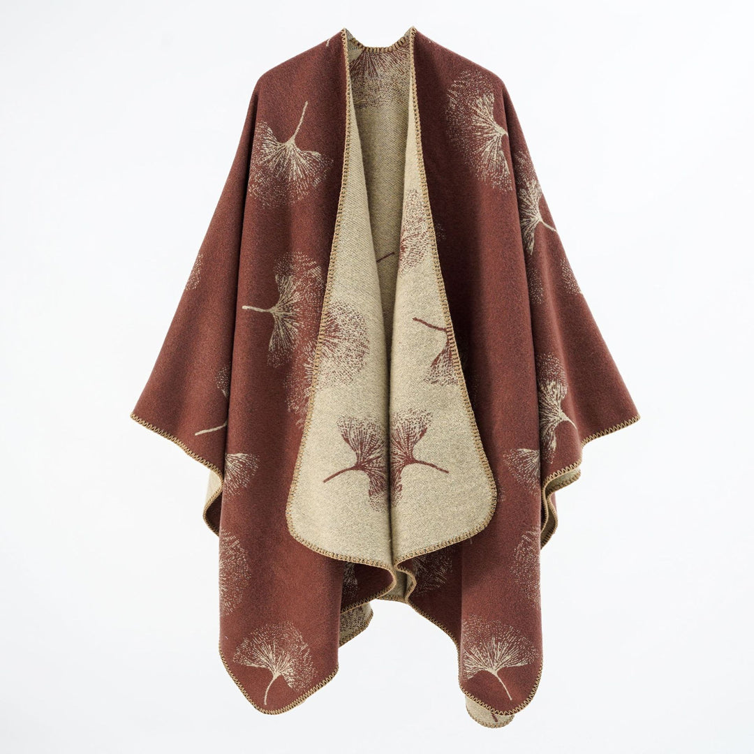 Women's oversized wrap cape made of jacquard knitted wool blend with dandelion pattern Mune Fashion