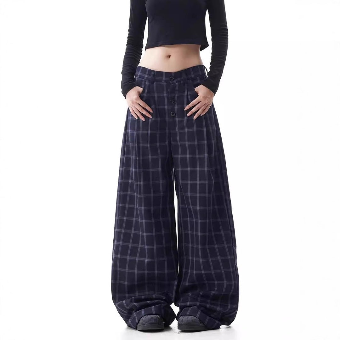 Women's Wide-Cut Carrot Pants with Check Pattern Mune Fashion