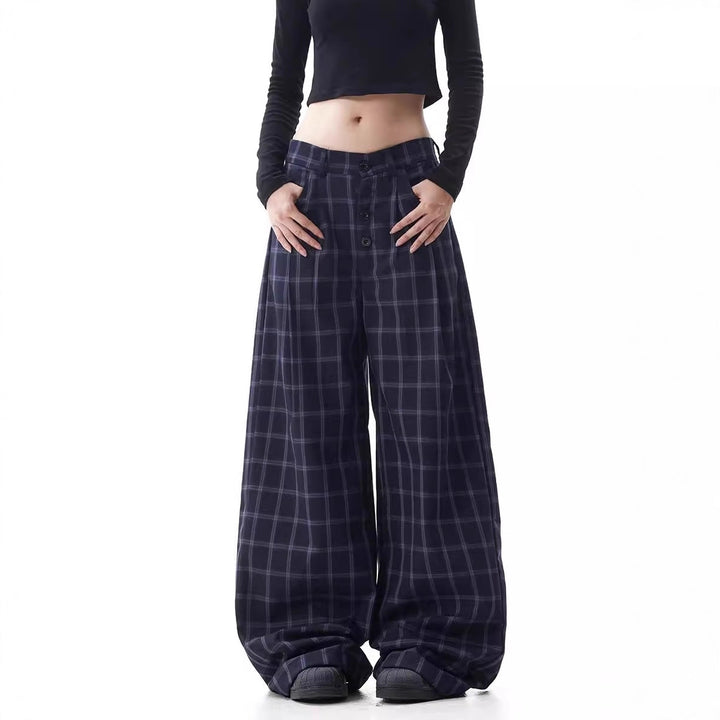 Women's Wide-Cut Carrot Pants with Check Pattern Mune Fashion