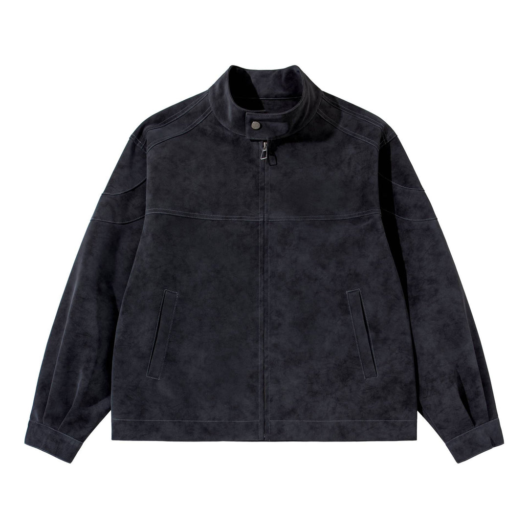Men's short blouson in suede look with stand-up collar and concealed zipper Mune Fashion